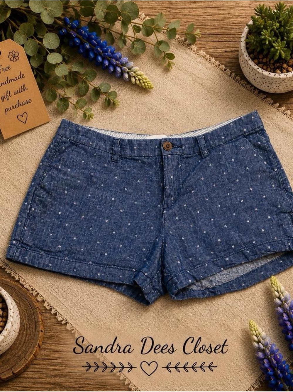 Old Navy Blue Polka Dot Denim-Effect Shorts